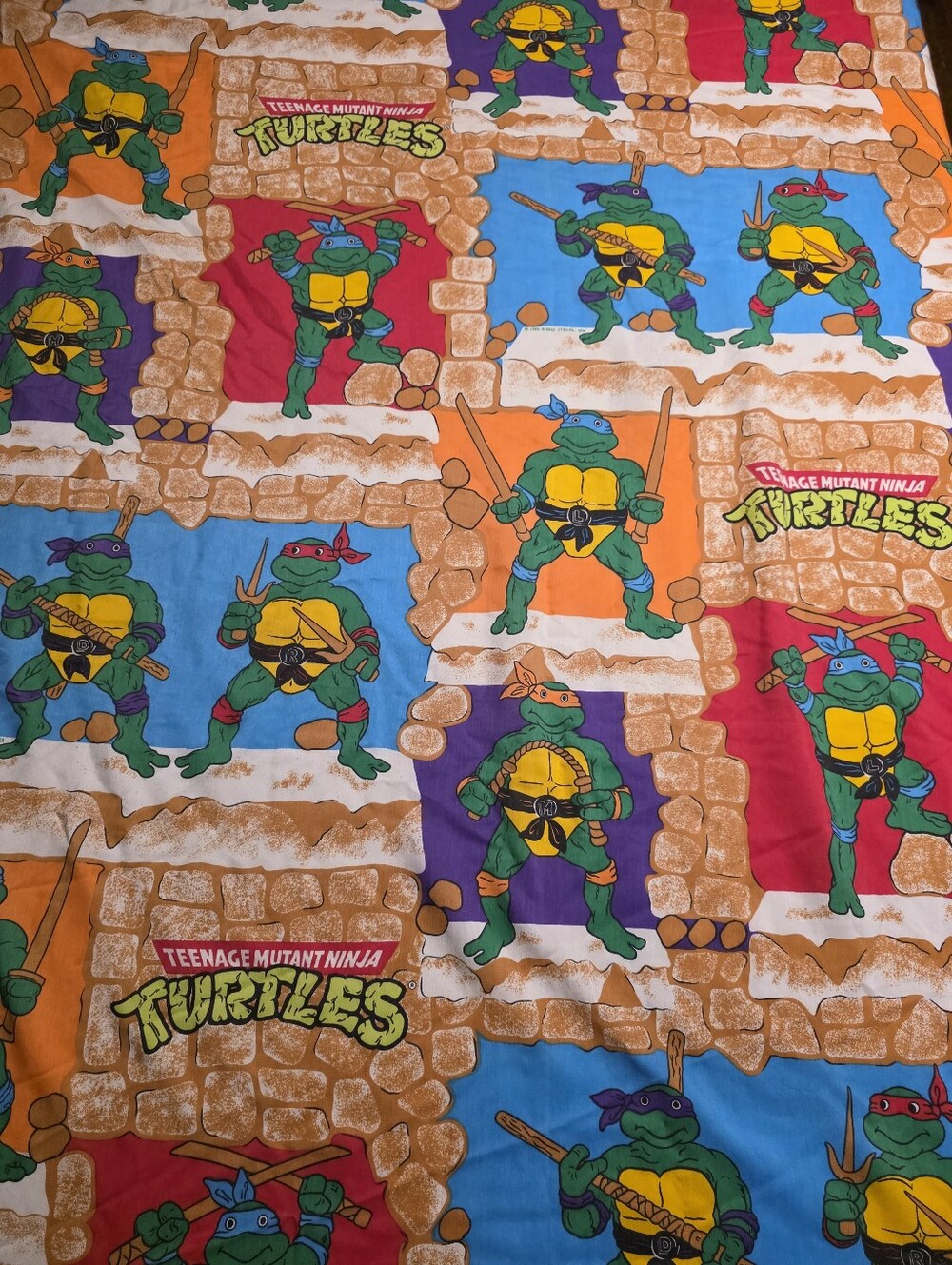 Vtg 1988 Teenage Mutant Ninja Turtles Twin Sheet Set Flat Sheet  ONE Pillow Case